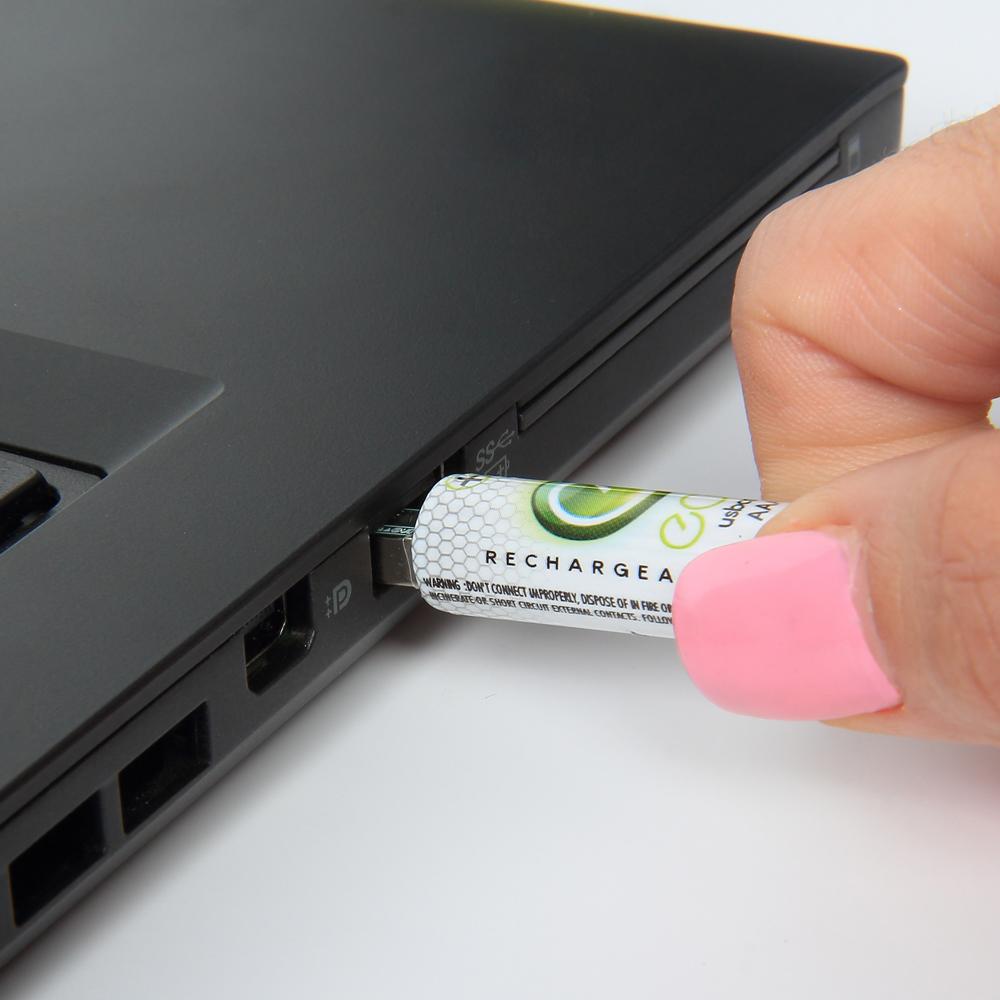 Rechargeable USB AA Batteries charging in a Laptop USB port